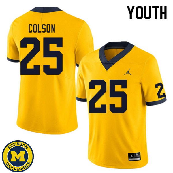 Youth Michigan Wolverines #25 Junior Colson Yellow Embroidery Jersey